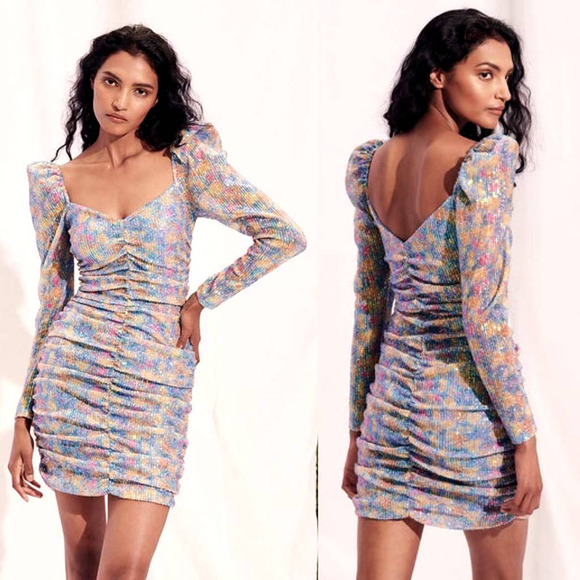 SAYLOR Dresses & Skirts - SAYLOR Lawren Floral Sequin Ruched Mini Dress Women's Sz M NEW Retail $297